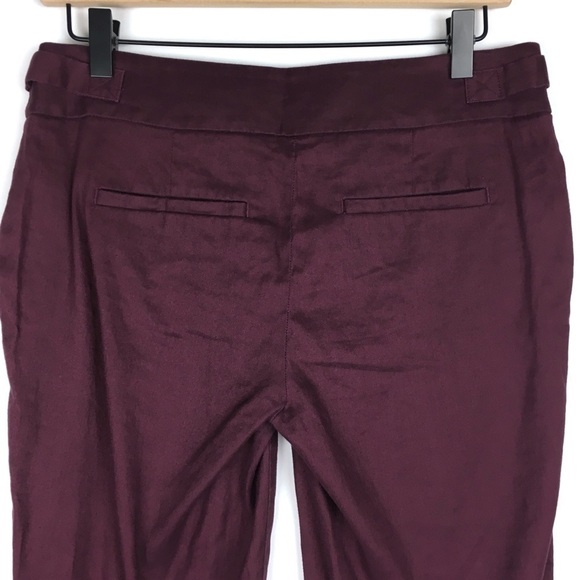 LOFT Linen Pants Marisa Ankle Trousers Burgundy Minimalist Dark Academia Size 2 - Picture 5 of 10